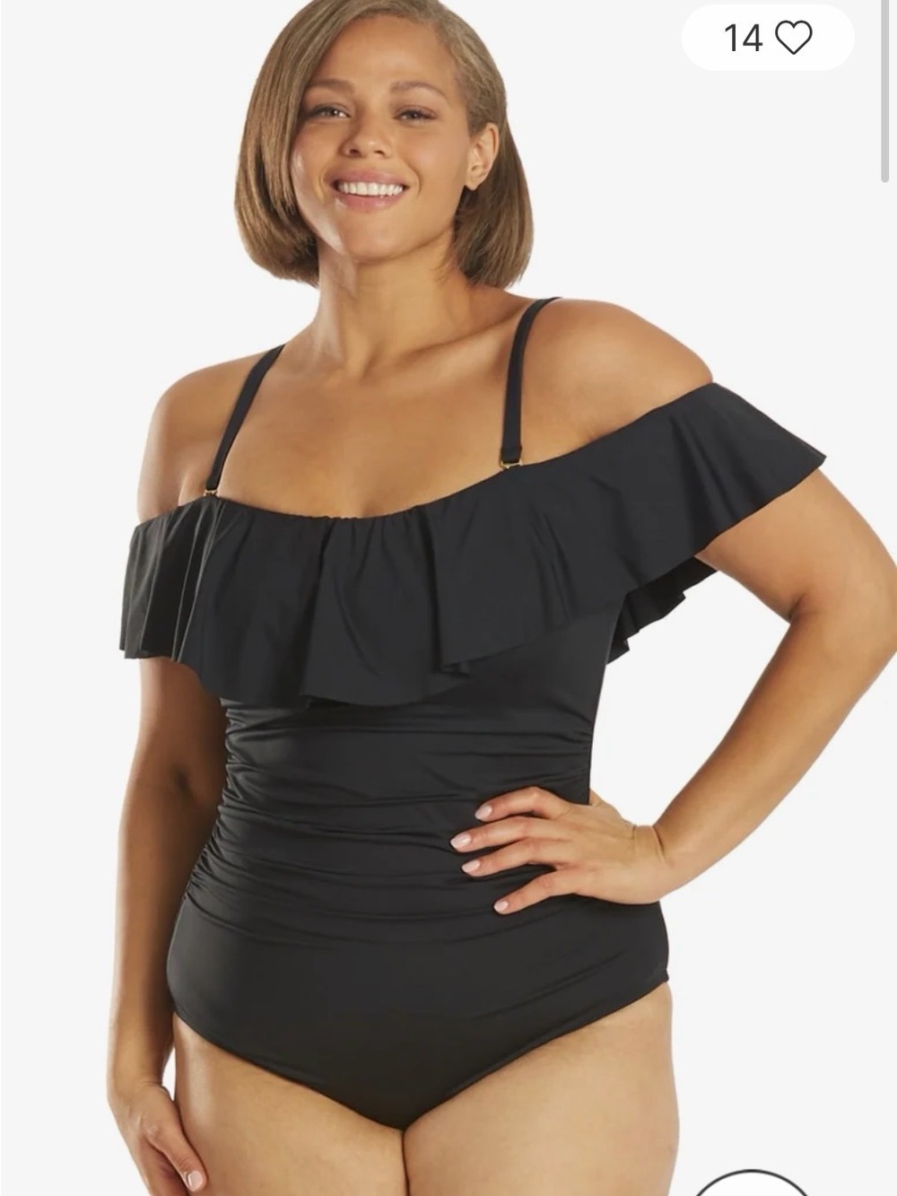 NWT la Blanca island goddess plus Off-Shoulder Ruffle One-Piece Swimsuit 20W